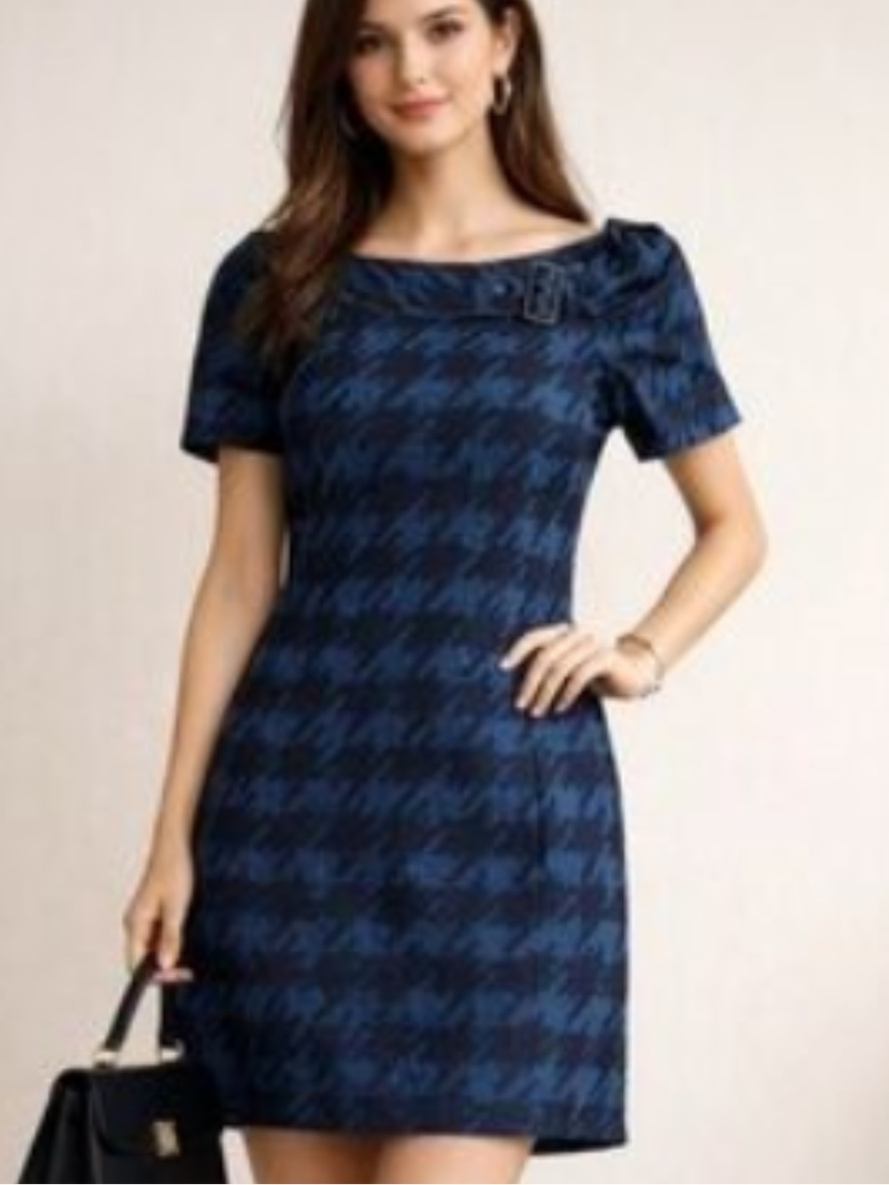 Marc By Marc Jacobs Blue Mini Sheath Dress with Puff Sleeves and Scoop Neck
